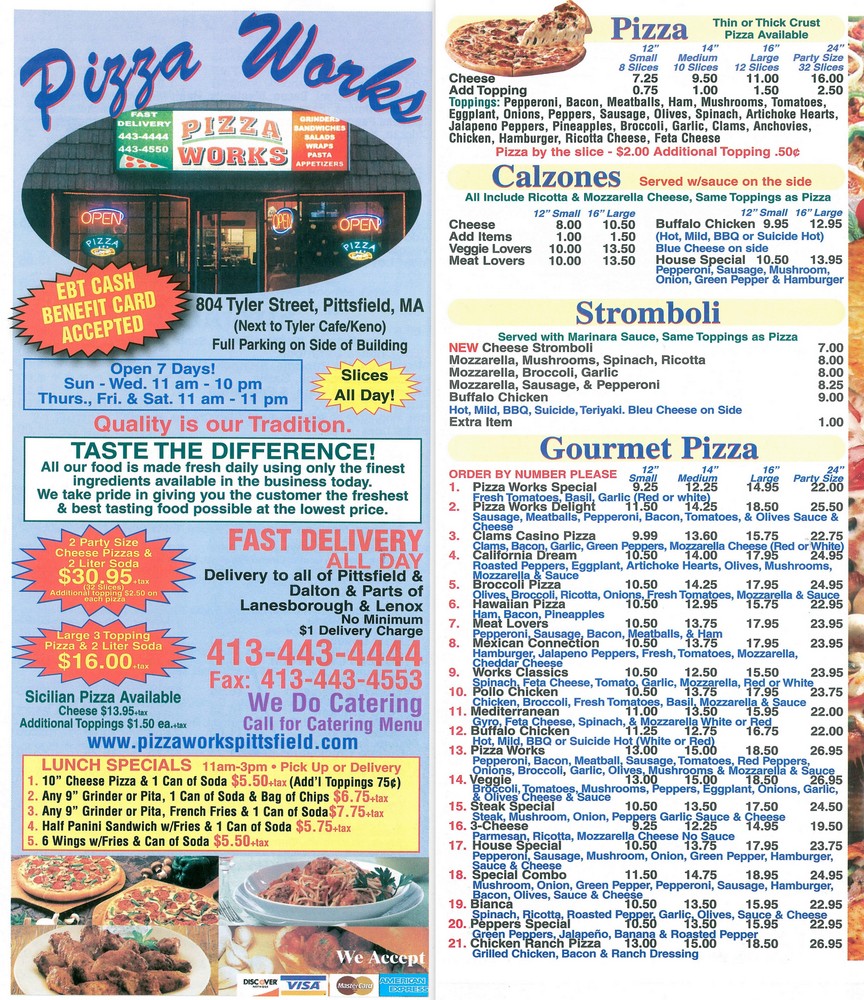 berkshiremenus com pizza works chicken pizza works menu