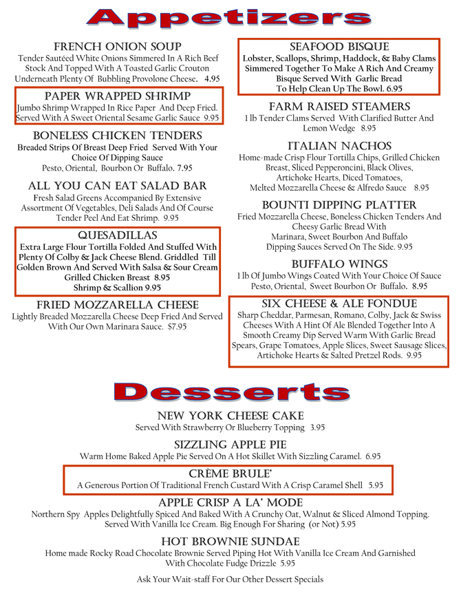 printable restaurant menus