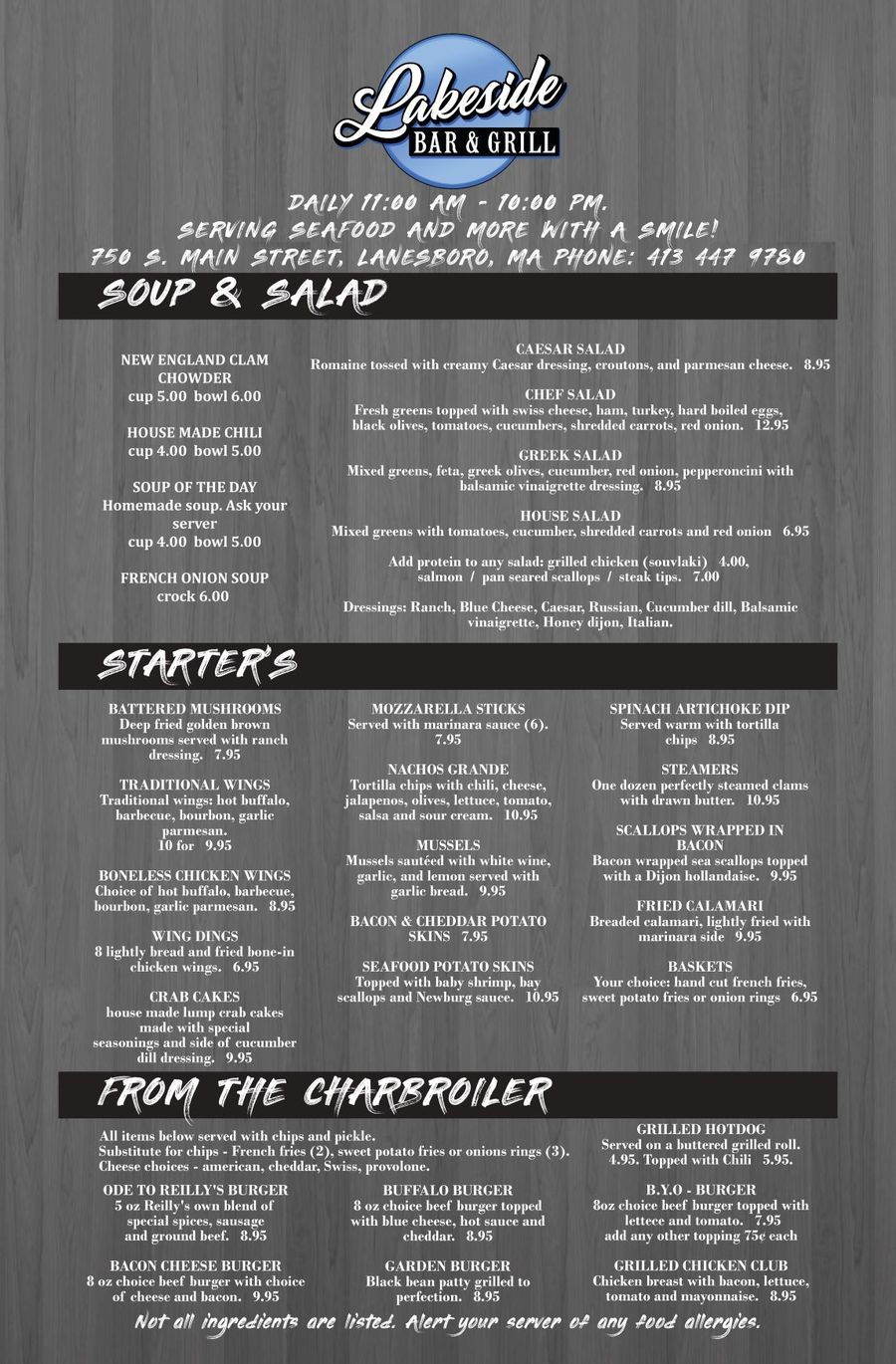 BerkshireMenus.com - Lakeside Bar & Grill