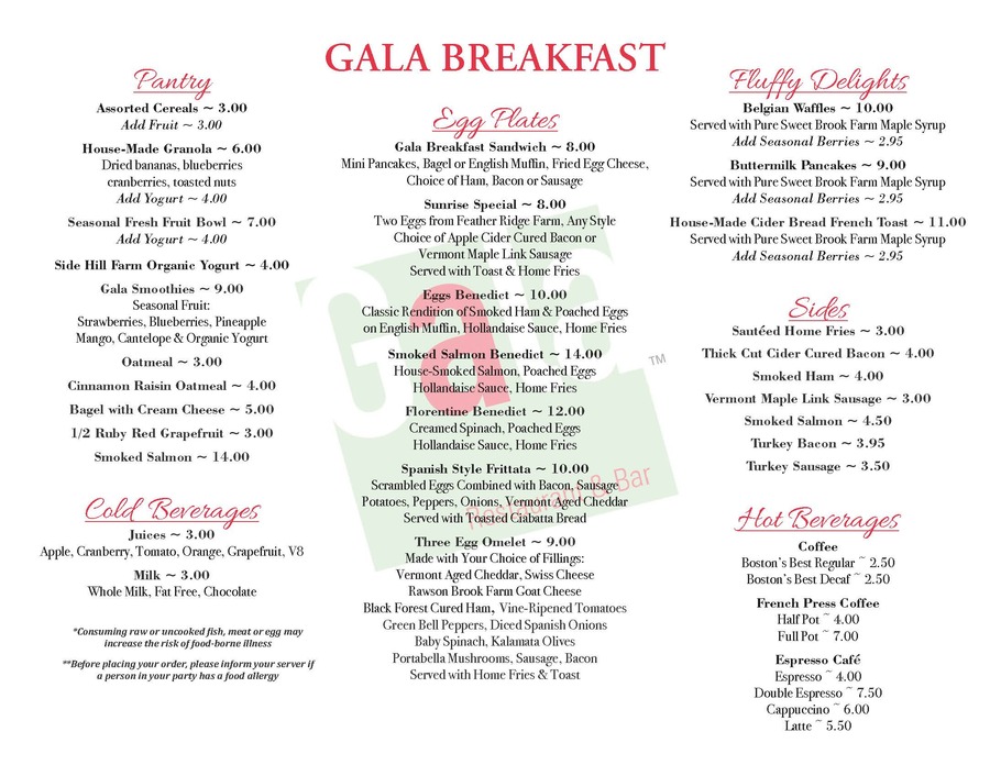 berkshiremenus com gala restaurant and bar