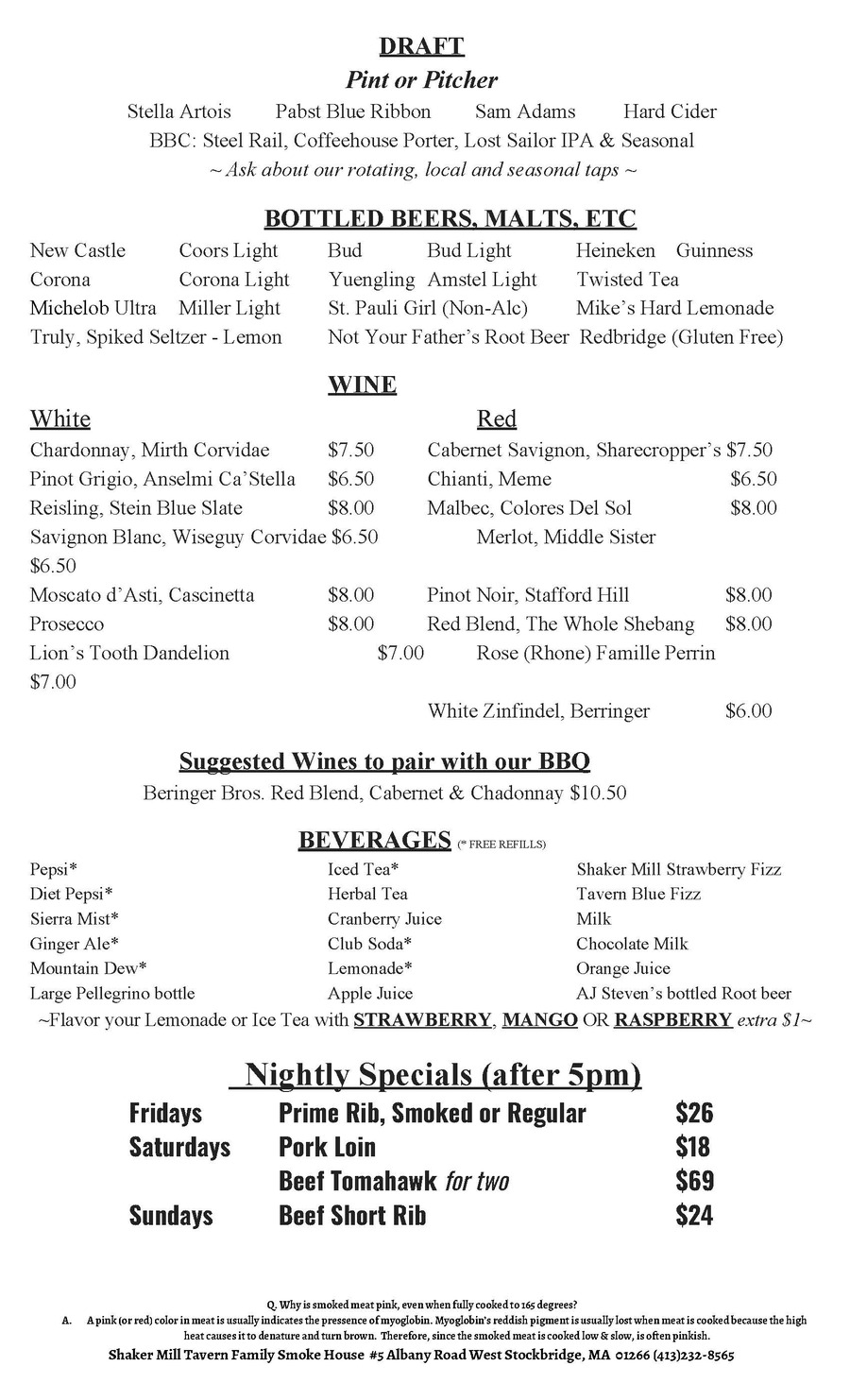 Shaker Mill Tavern Family Smoke House