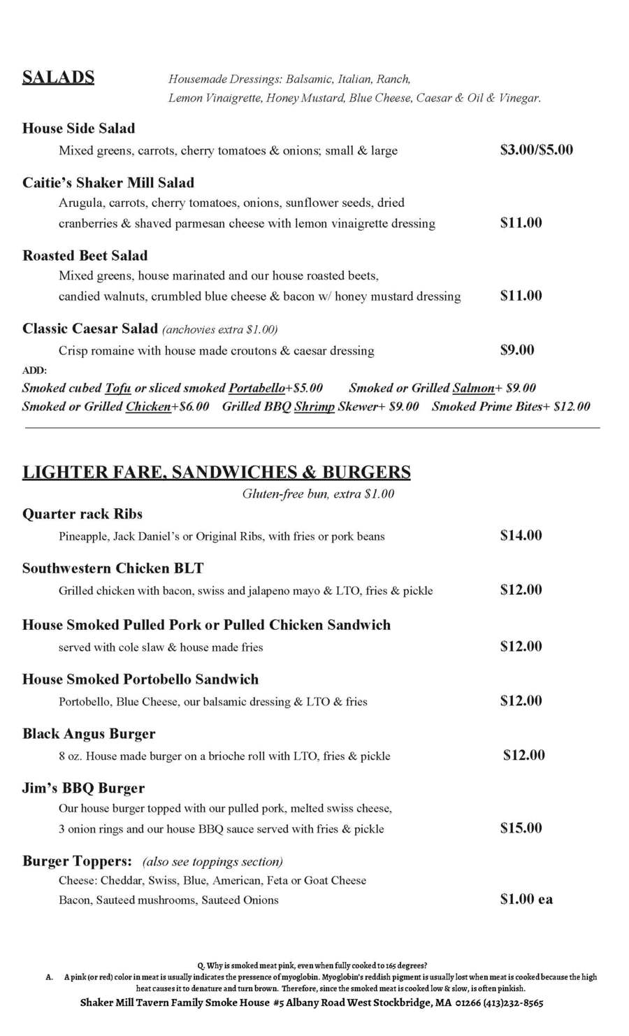 Shaker Mill Tavern Family Smoke House