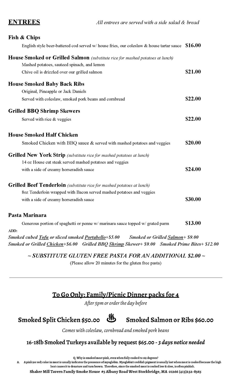 Shaker Mill Tavern Family Smoke House