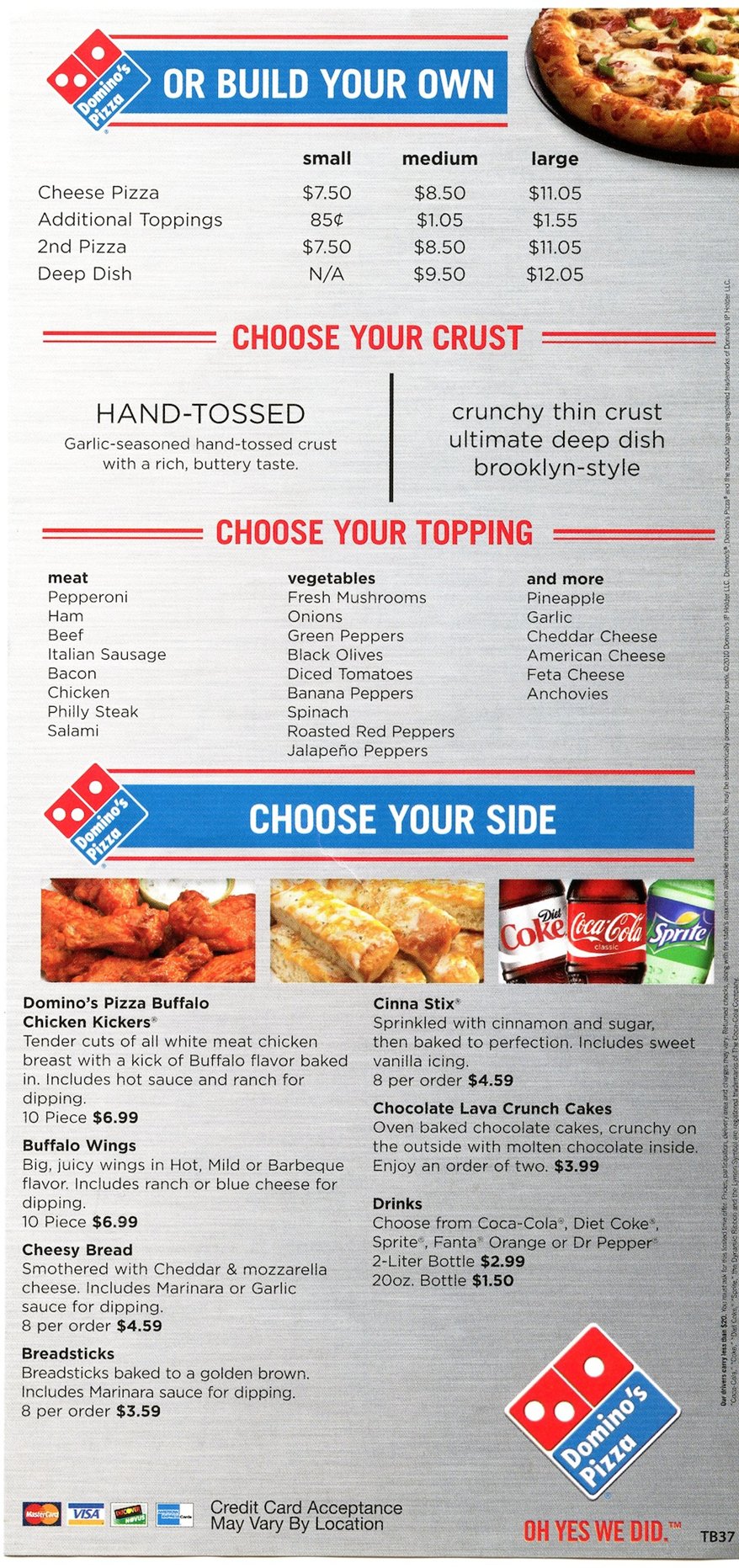 Domino's Printable Menu With Prices Web Order Pizza, Pasta, Sandwiches ...