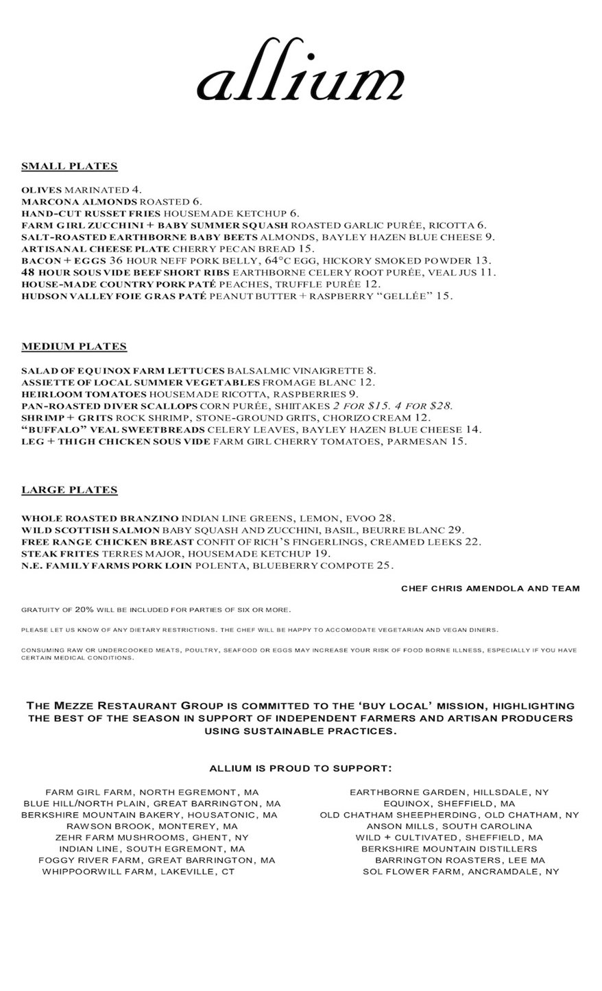 Berkshiremenus Com Allium Restaurant Bar